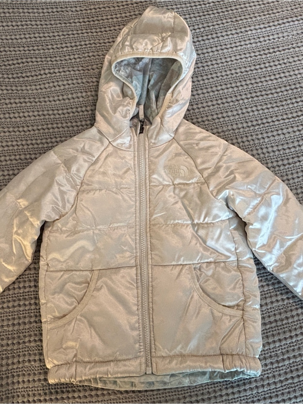 The North Face Girls' Reversible Shimmery Pearl Hooded Puffer Jacket